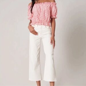 Backroad Eyelet Off the Shoulder Crop Top